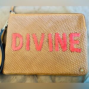 Tory Burch Tan and Red Woven Leather Clutch/Pouch